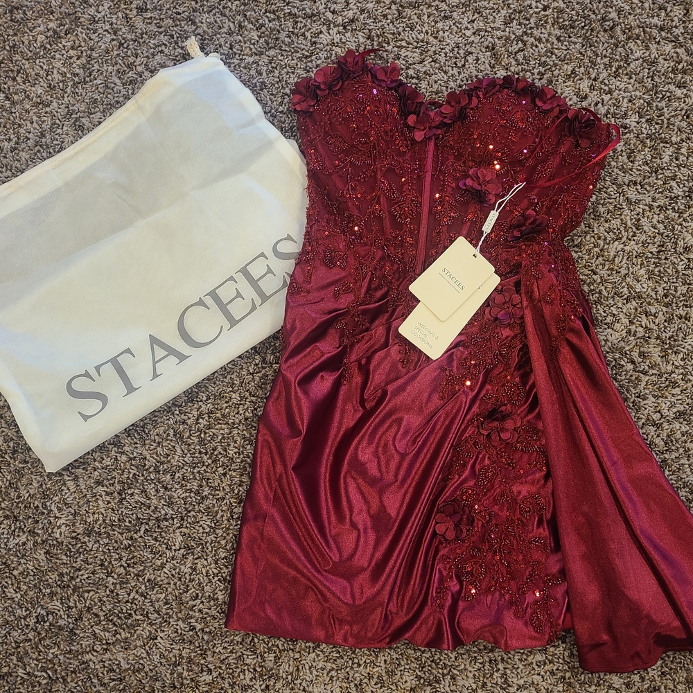 Stacee Burgundy Embellished Strapless Homecoming Dress